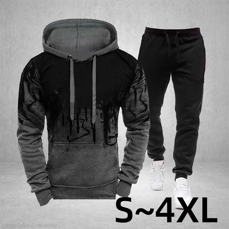 Top Trends: 2023 Sportswear Men&#039;s Casual Hoodie Pants 2-piece Autumn And Winter Jogging Splash Ink Long Sleeve Splash Ink Sweater Suit S-4XL Shoppable Styles