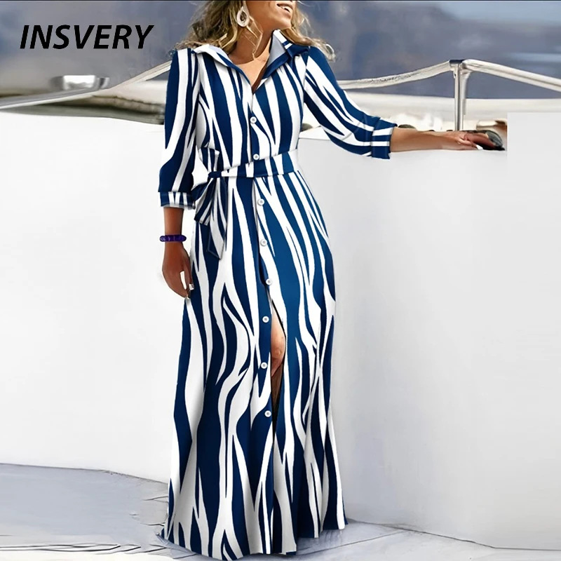 Top Trends: Autumn Shirt Dress Women Elegant Turn Down Collar Button Long Dress Women Fashion Striped Print Party Dress 2023 Shoppable Styles