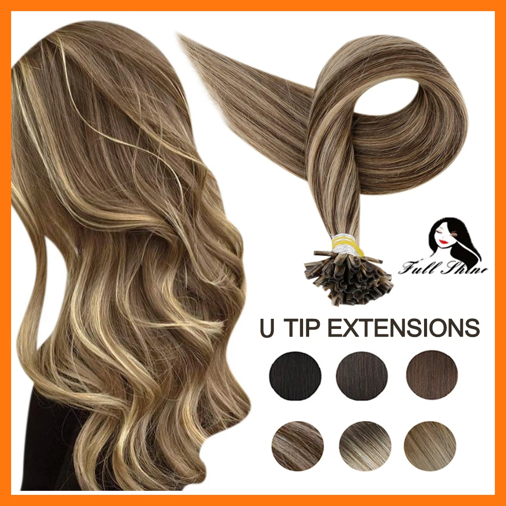 Top Trends: Full Shine Nail Tip Hair Extensions Fusion Hair Balayage Color Keratin Glue Beads Prebonded U Tip Human Hair 40-50g Machine Remy Shoppable Styles