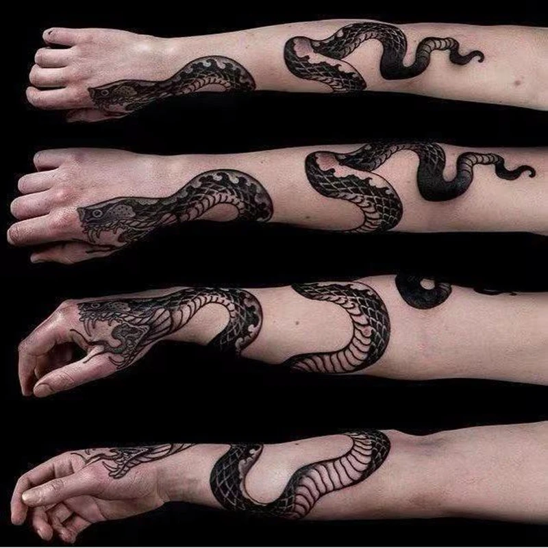 Top Trends: Big Snake Tattoo Flower Arm Waterproof Tatouage Serpent Temporary Tattoo Fake Tattoo Faux Tatouage Black Back Hand Cool Adesivos Shoppable Styles