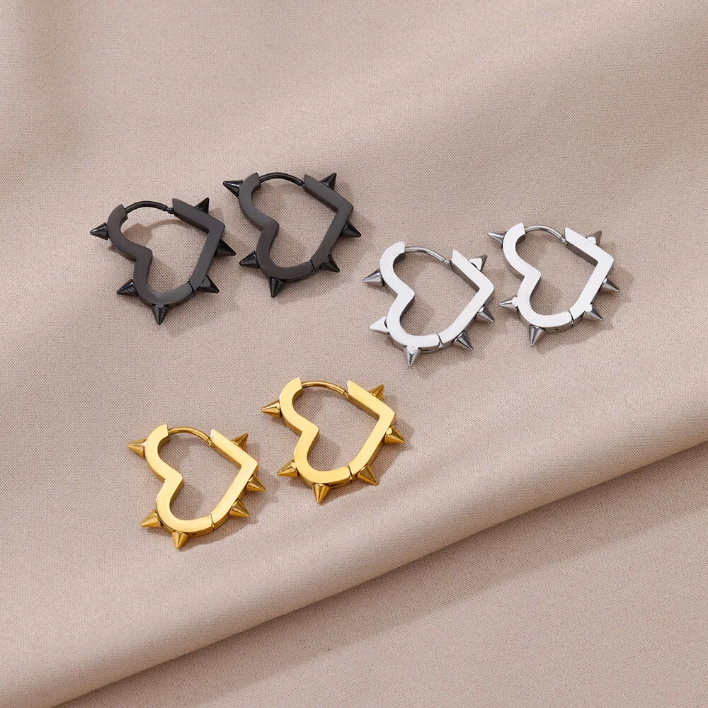 Top Trends: Punk Goth Heart Earrings For Women Black Sliver Gold Color Star Square Stainless Steel Earrings Piercing Rock Jewelry Gifts 2023 Shoppable Styles