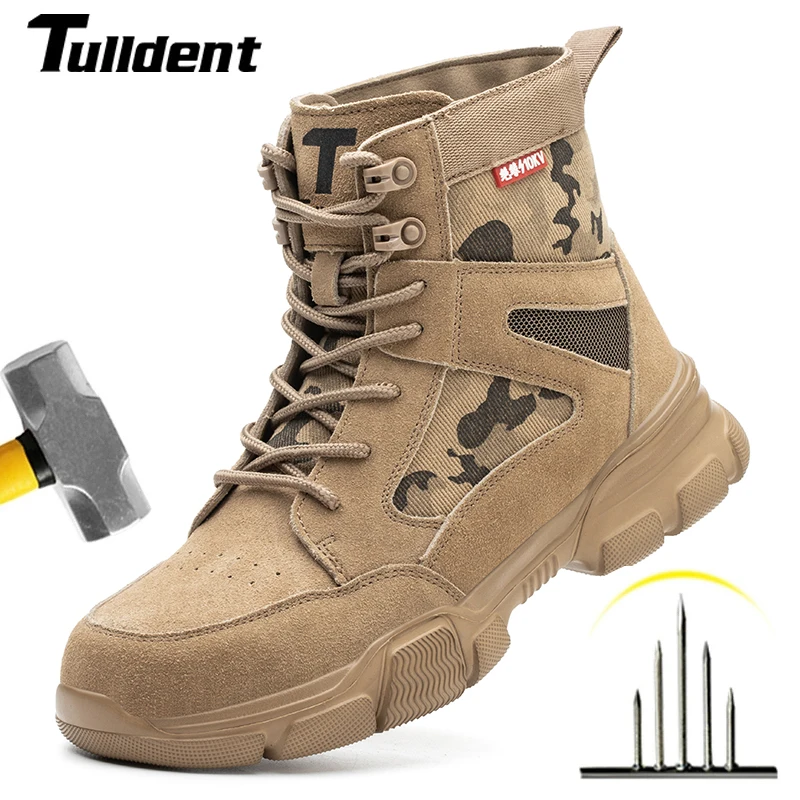 Top Trends: Outdoor Men Work Boots Safety Shoes Anti-puncture Safety Boot Work Steel Toe Shoes Indestructible Desert Combat Boots Protective Shoppable Styles