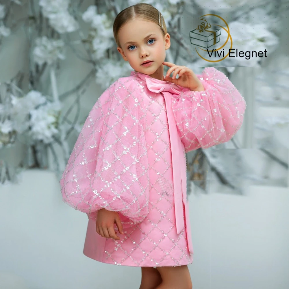 Top Trends: Baby Pink Ankle Length Full Sleeve Flower Girl Dresses With Bow New Arrived Baithday Skirts For Princess فساتين اطفال للعيد2022 Shoppable Styles