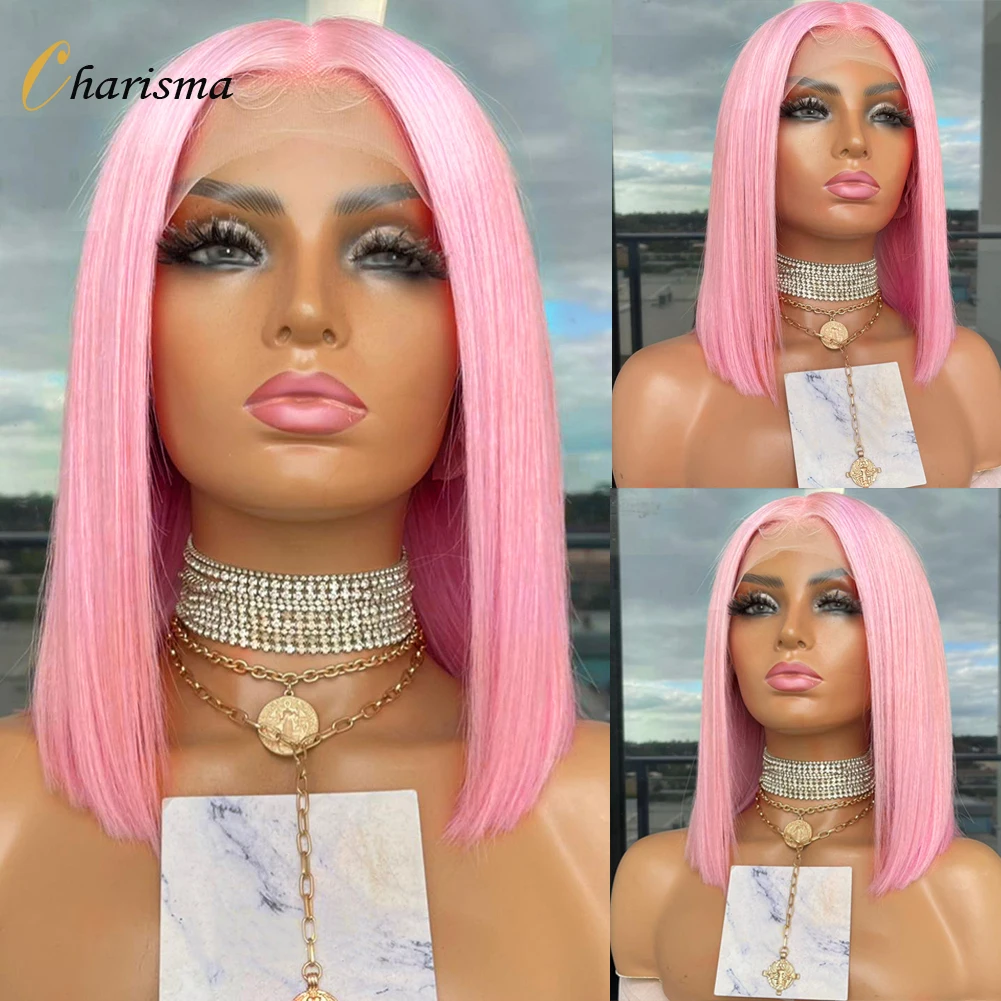 Top Trends: Charisma Synthetic Lace Front Wig Short Bob Wig Middle Part Pink Wigs For Women Pre Plucked Natural Hairline Short Cosplay Wigs Shoppable Styles