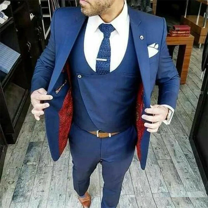 Top Trends: Blue Fashion Suits For Men Costume Homme Single Breasted Notched Lapel Three Piece Jacket Pants Vest Slim Fit Blazer Hombre Shoppable Styles