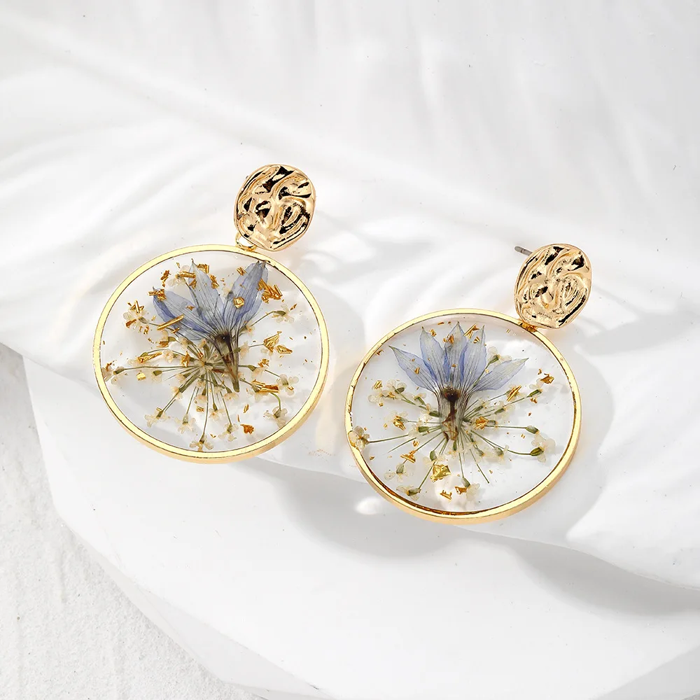 Top Trends: Unique Dried Flower Natural Earrings Cute Blue Flower Earrings Creative Epoxy Resin Real Flower Drop Earrings Jewelry Wholesale Shoppable Styles