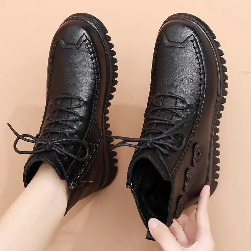 Top Trends: High Quality Black Ankle Boots For Women Leather Booties Zip Deco Woman Winter 2023 Waterproof Rain Snow Boots Ladies Fur Shoes Shoppable Styles