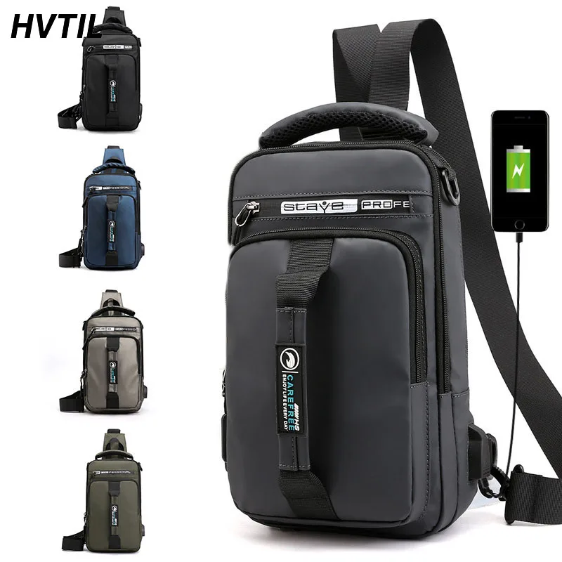 Top Trends: HVTIL Fashion Men Chest Bag USB Charging Male Sling Luxury Waterproof Single Shoulder Pack For Travel Leisure Nylon Soft Bolsas Shoppable Styles