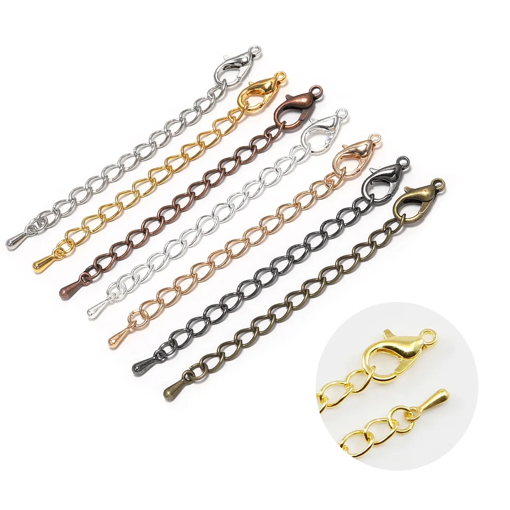 Top Trends: 10pcs 50 / 70mm Metal Gold Plated Tail Extended Extension Chains With Lobster Clasps Connectors For DIY Jewelry Making Finding Shoppable Styles