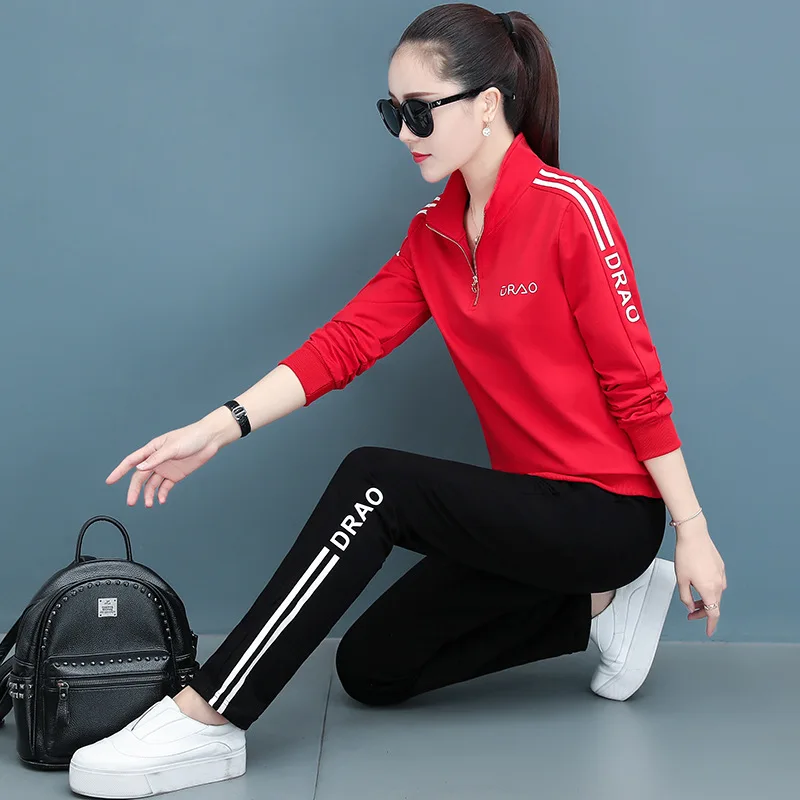 Top Trends: Leisure Sports Suit Women Spring And Autumn Fashion Stand Collar Solid Color Long Sleeve Half Zipper Hoodie Pants Two-piece Set Shoppable Styles