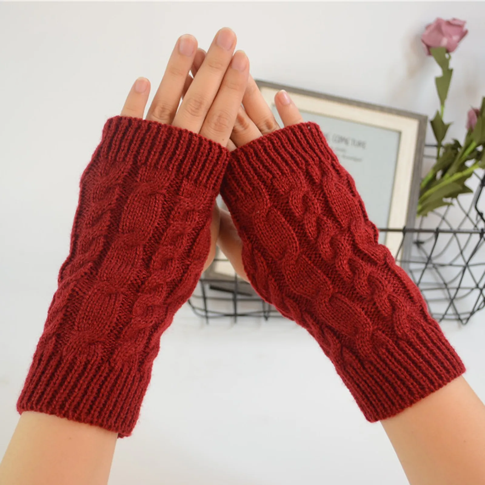 Top Trends: Women Long Fingerless Gloves Knitted Mittens Winter Arm Warmer Punk Gothic Ribbed Y2K Girls Solid Color Gloves Arm Sleeves Shoppable Styles - Image 2