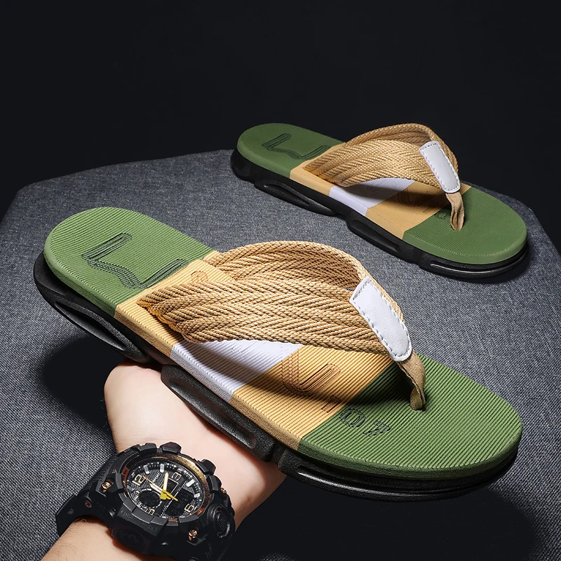 Top Trends: 2023 New Summer Casual Youth Slipper Men Fashion Colorblock Beach Non-Slip Cool Outside Flip Flops Breathable Open Toe Sandals Shoppable Styles