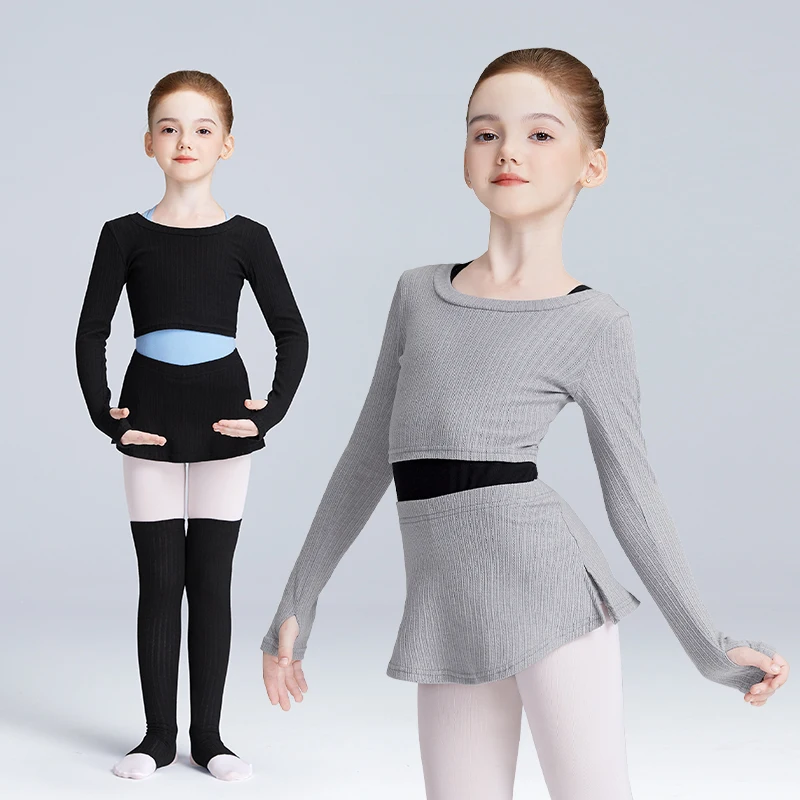 Top Trends: Girls Round Neck Knitted Shawl Ballet Dance Suit Kids Toddler Autumn Winter Ballet Training Top Culotte Socks 3 Piece Split Set Shoppable Styles - Image 2