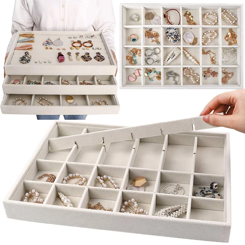 Top Trends: Stackable Velvet Jewelry Tray Handicraft Accessoriess Ring Earring Necklace Storage Display Box Drawer Dresser Insert Organizer Shoppable Styles