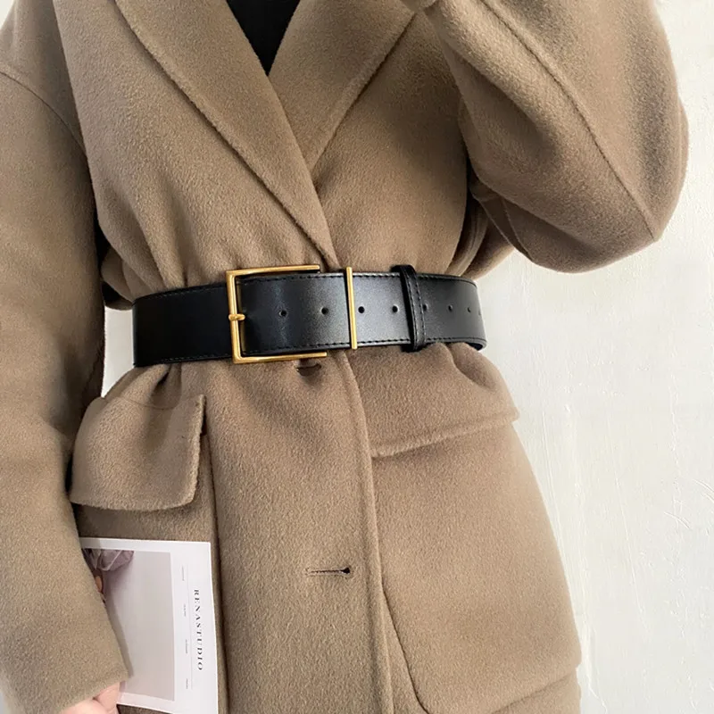 Top Trends: Fashion Women Wide Belt Vintage Gold Big Metal Pin Buckle Waistbands Female Black PU Leather Belts Dress Coat Waist Corset Strap Shoppable Styles