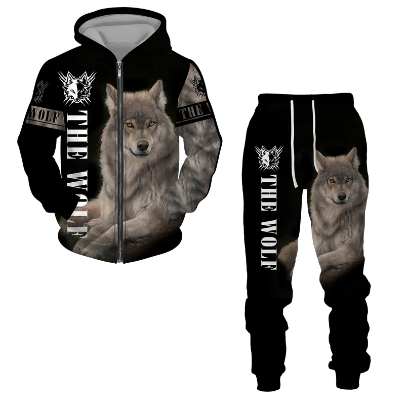 Top Trends: Zipper Men's Hoodie Pants Sets Wolf 3D Print Golf Y2k Tracksuit Casual Oversized Fashion Sweatshirts Clothes For Men Clothing Shoppable Styles - Image 2