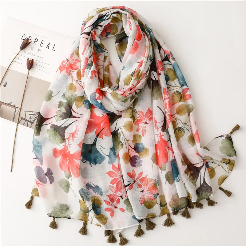 Top Trends: Floral Tassel Viscose Scarf Women Shawls And Wraps Hijab Female Hair Band Luxury Muslim Headkerchief 180*90Cm Echarpe Bandanas Shoppable Styles