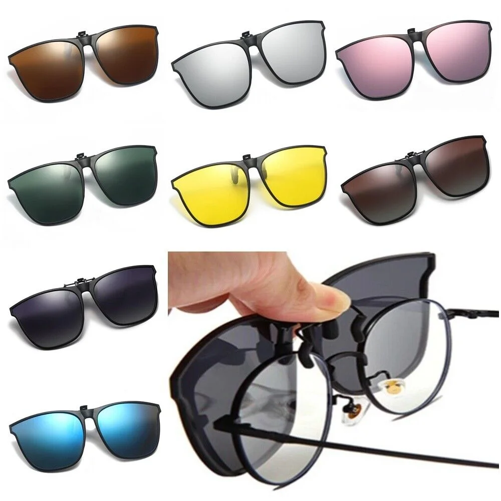 Top Trends: Unisex Polarized Clip On Sunglasses Men Flip Up Photochromic Sunglasses Mirror Blue Yellow Lens Night Vision Driving Glasses Shoppable Styles