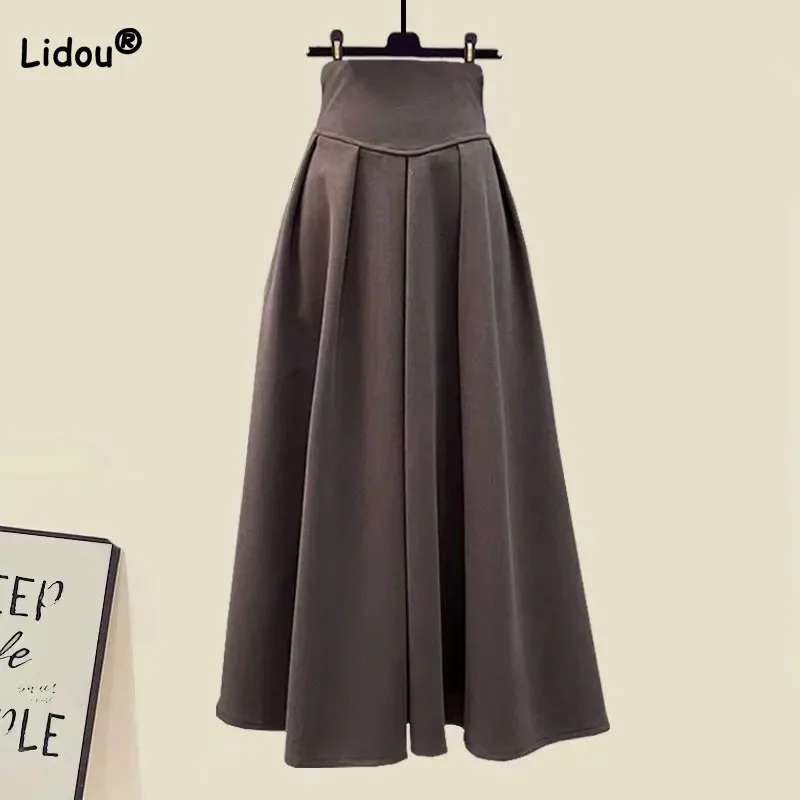 Top Trends: Autumn Female Fashion Temperament Solid Color A-Line Skirt All-match Simplicity High Waist Folds Midi Skirts Women&#039;s Clothing Shoppable Styles