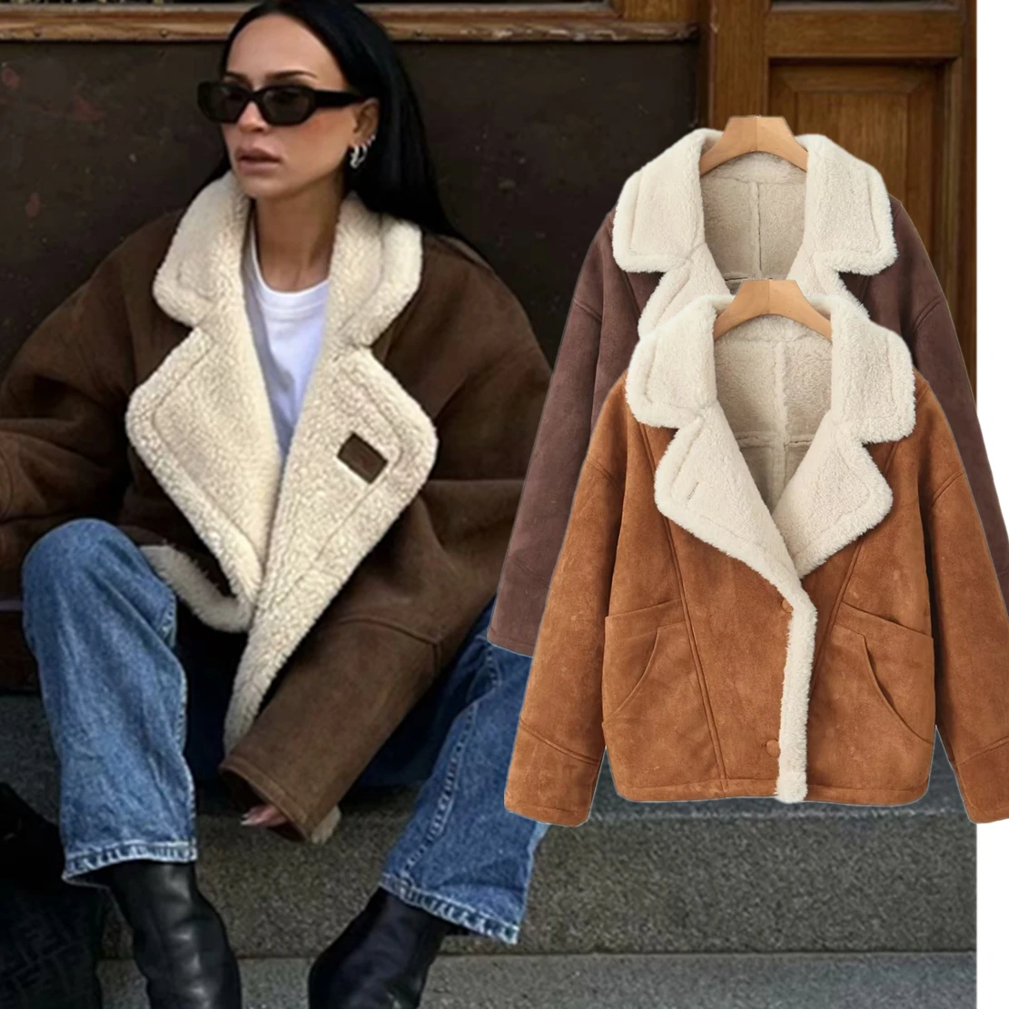 Top Trends: Dave&amp;Di 2023 French Fashion Blogger Vintage Lamb Fleece Lapel Coat Loose Winter Jacket Women Parka Coat Shoppable Styles