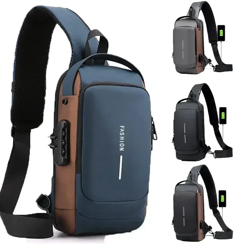 Top Trends: Men Anti Theft Chest Bag Shoulder Bags USB Charging Crossbody Package School Short Trip Messengers Bags Men's Oxford Sling Pack Shoppable Styles