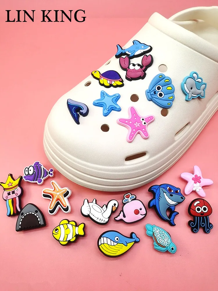 Top Trends: Kawaii Ocean Style Shoe Charms Crab Starfish Shark Buckle Decor Funny Clog Shoe Accessories Croc Pins Decoration Adult Kids Gift Shoppable Styles