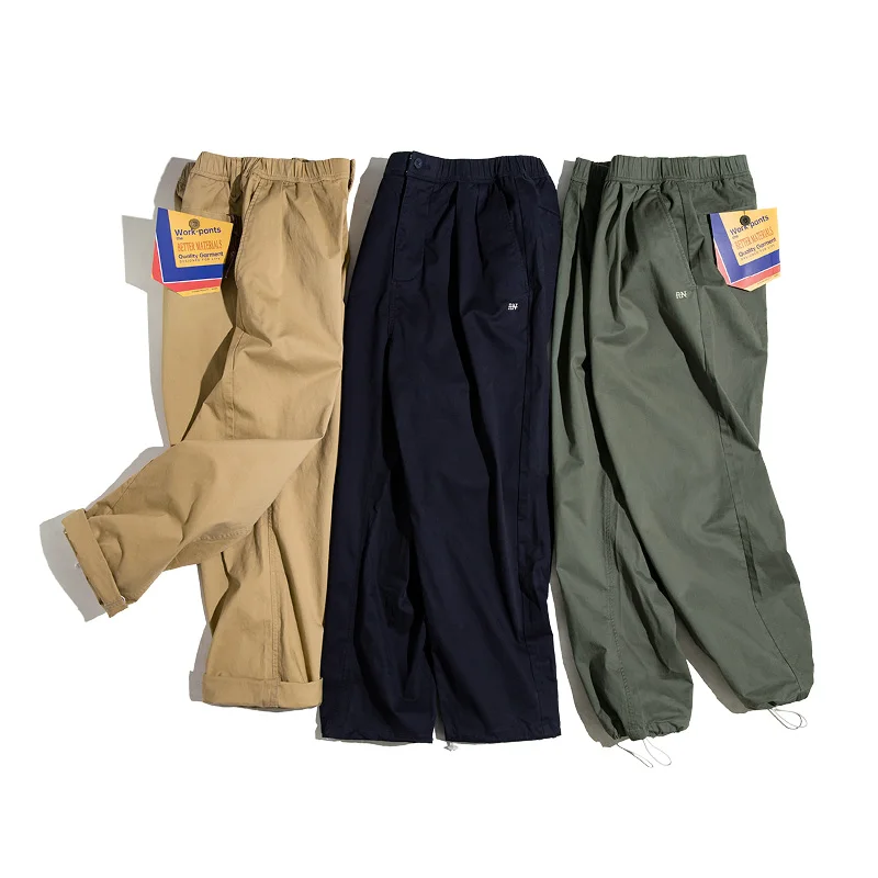 Top Trends: Maden Vintage Khaki Easy Pants For Men Casual Elastic Waist Straight Trousers Skateboarding Jogger Ankle-tied Drawstring Pants Shoppable Styles