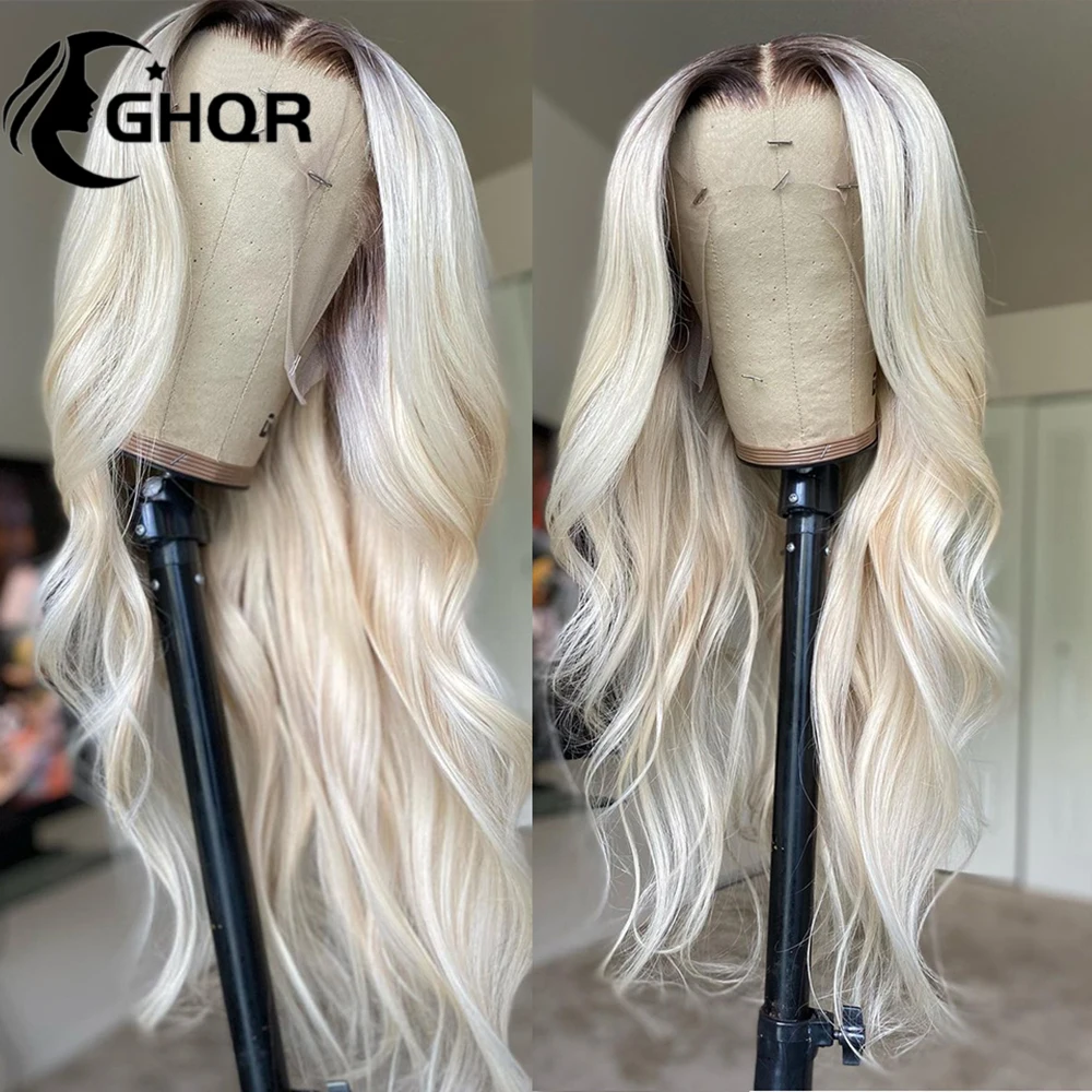 Top Trends: Ombre Platinum Blonde Nautral Wave Human Hair Wigs Transparent Lace With Dark Root Full Frontal Closure Lace Wigs For Women Shoppable Styles