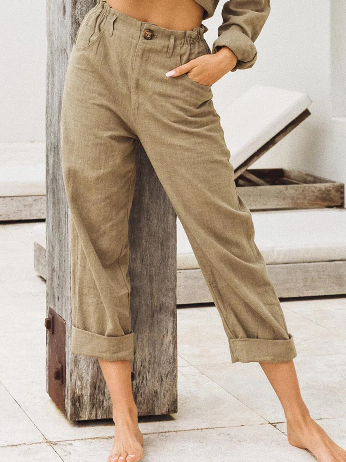 Top Trends: 2024 Spring Cotton Linen Women's Long Pants Black Pockets Button Loose Short Pants Female Casual Elegant Trendy Ladies Bottom Shoppable Styles