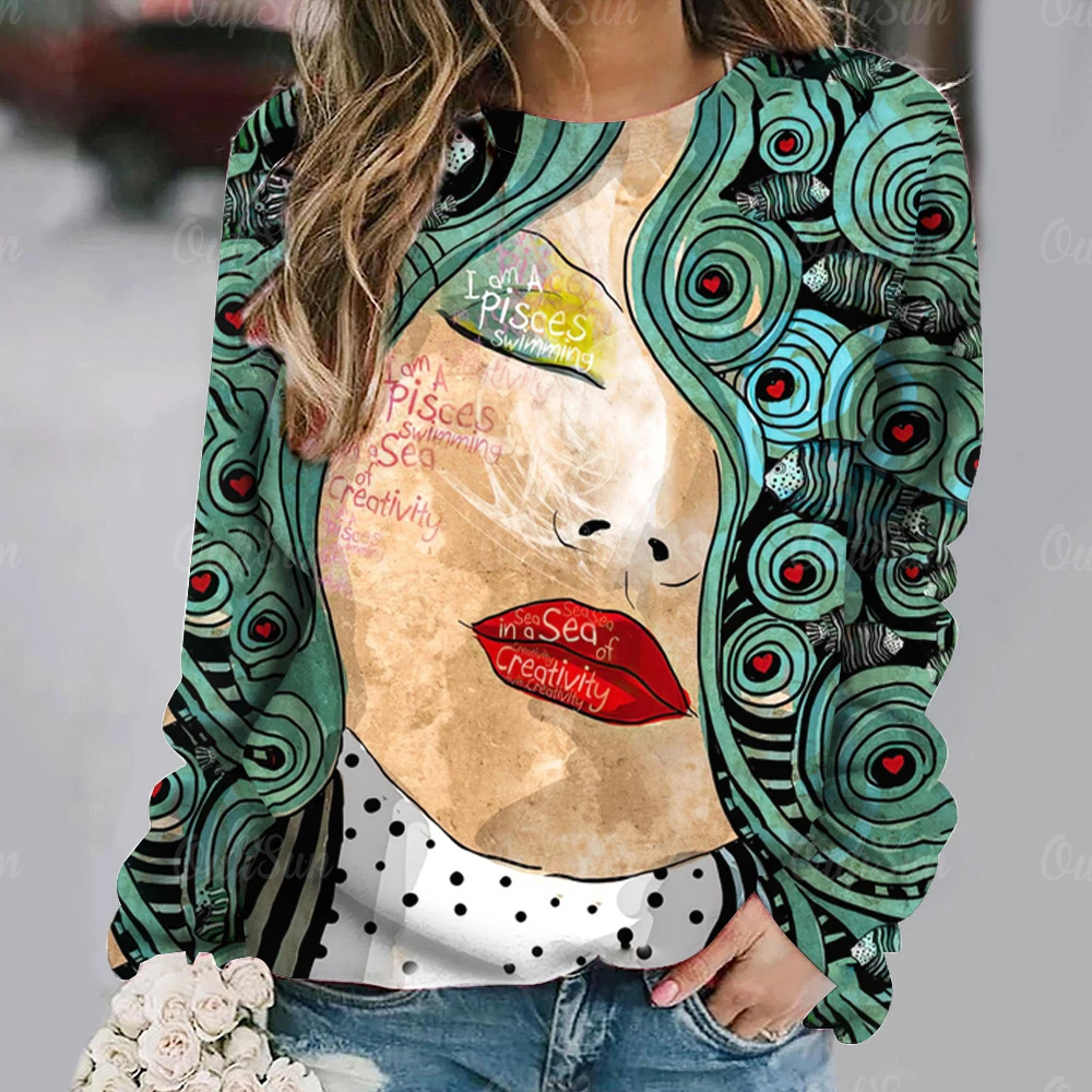 Top Trends: Women‘s Cotton T-shirt Colourful Face Printed Long Sleeve Female Y2k Clothing For Ladies Autumn O Neck Oversized Pullover Tops Shoppable Styles