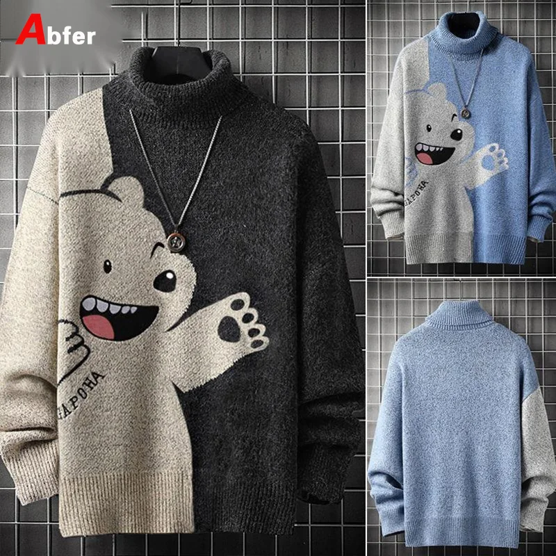 Top Trends: Abfer Oversized Turtleneck Men Bear Sweater Casual Autumn Winter Warm Sweater Pullover Male Loose Knitted Personality Sweater Shoppable Styles