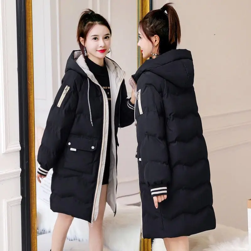 Top Trends: 2023 New Winter Coat Women Down Cotton Jacket Loose Large Thick Mid Length Version Outwear Hooded Overcoat Warm Parkas Shoppable Styles - Image 3