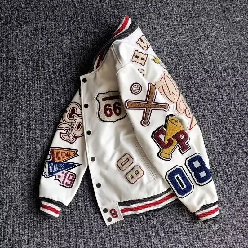 Top Trends: Y2K Baseball Uniform Jackets Retro Trend Leather Jacket Multi-letter Embroidery White Short Coat 2023 Men's Spring And Autumn Shoppable Styles