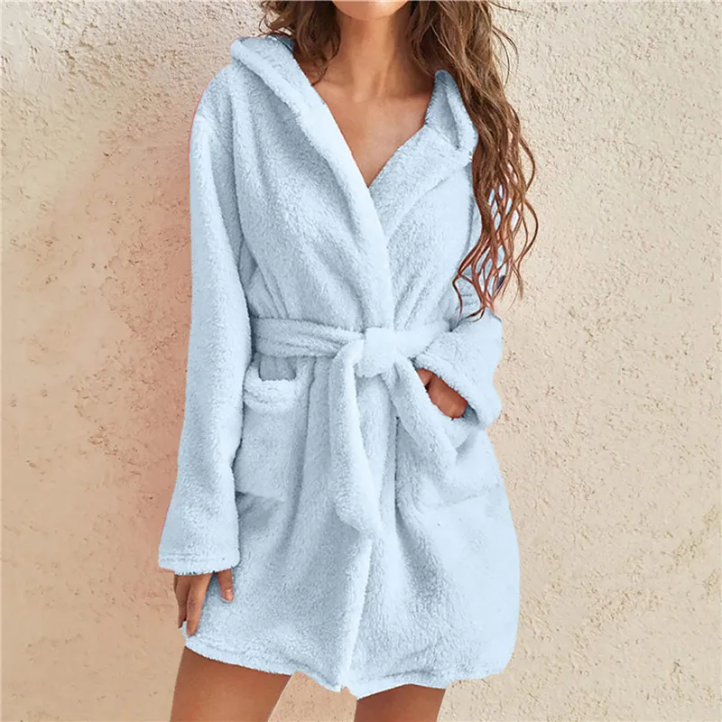 Top Trends: Solid Shower Kimono Robes Hooded For Women Long Sleeves Towel Bathrobe With Waist Girdle Female Sleepwear For Home Wear Shoppable Styles