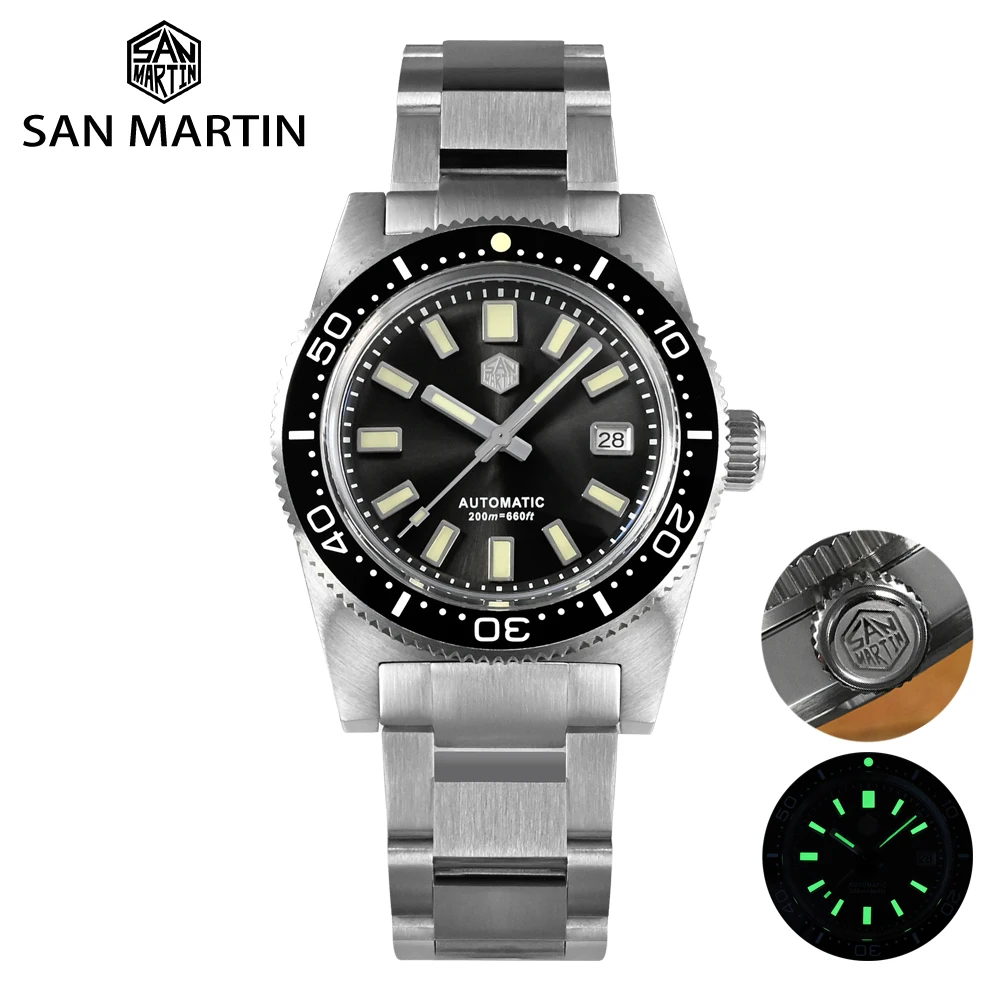 Top Trends: San Martin New 62mas 37mm Diver Mens Watch Classic Luxury Sapphire PT5000 SW200 Automatic Mechanical Watches Date 20Bar Luminous Shoppable Styles