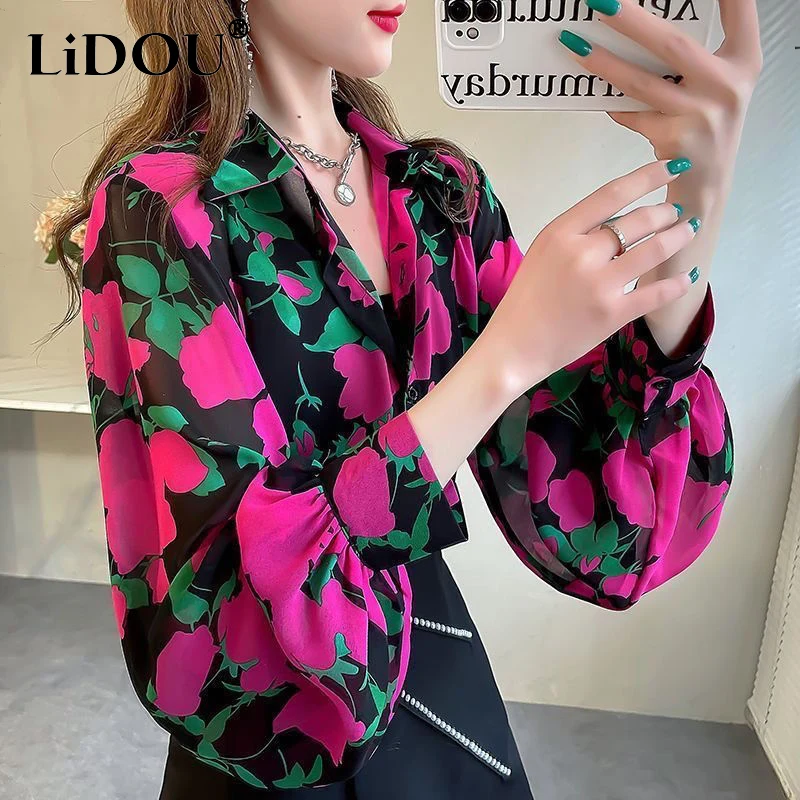 Top Trends: Spring Autumn Floral Printed Casual Fashion Shirt Female Lantern Long Sleeve Blouse Ladies Vintage Loose All-match Cardigan Top Shoppable Styles