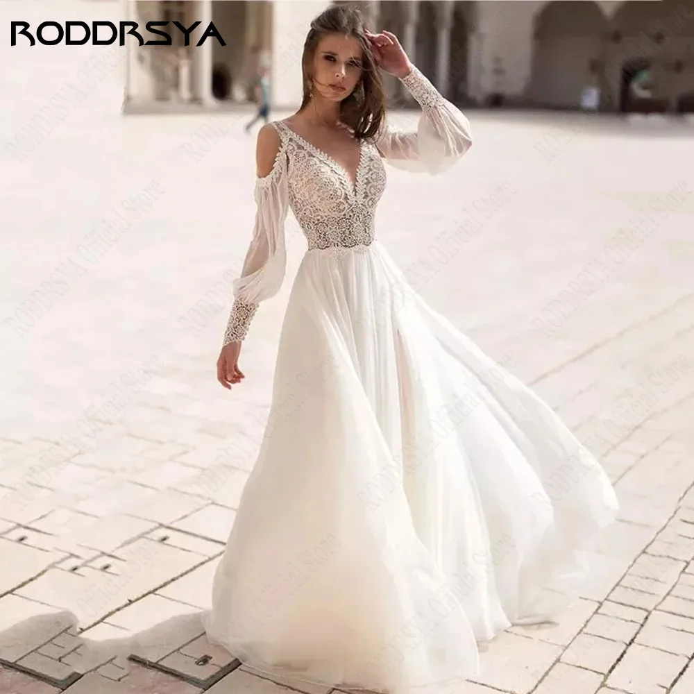 Top Trends: RODDRSYA Beach Chiffon Backless Wedding Dresses Detachable Puff Sleeves V Neck Applique A-Line Bridal Gowns Vestidos De Novia Shoppable Styles