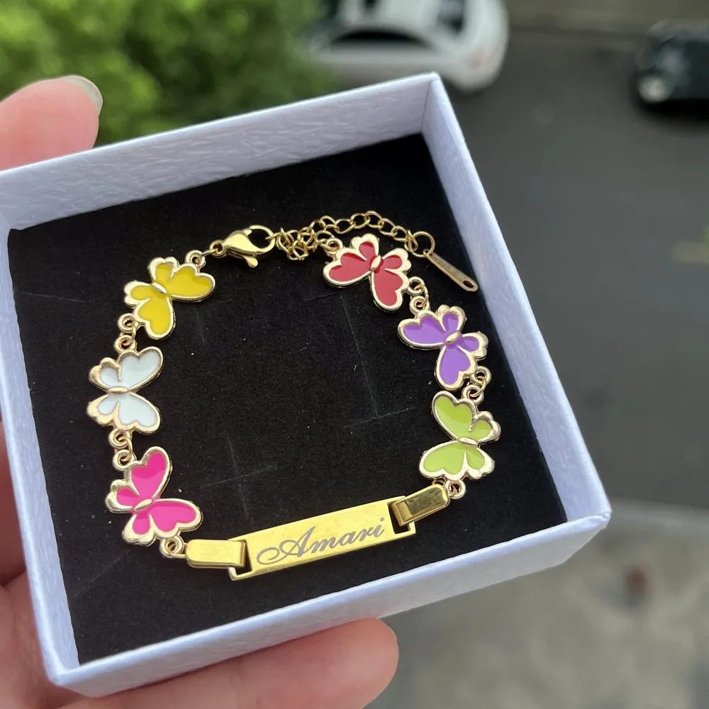 Top Trends: DUOYING Custom Nameplate Bracelet Butterfly Chain Personalized Enamel Colorful Charms Bangles For Kids Jewelry Gift Shoppable Styles