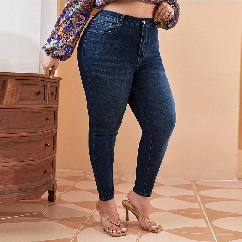 Top Trends: Plus Size Women Mom Jeans High Waist Plus Size Jeans High Elastic Stretch Jeans 100kgs Washed Denim Skinny Pencil Denim Pant Shoppable Styles