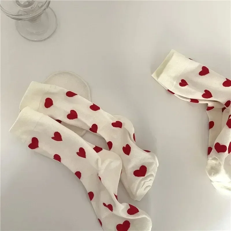 Top Trends: Funny Loving Red Heart Pattern Cotton Men Women Crew Sock Street Tide Crew Socks Gift Men Husband Cute Socks Novelty Funky Shoppable Styles