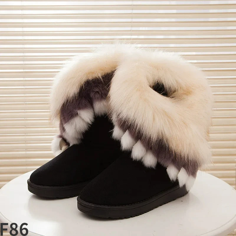 Top Trends: Women Fur Boots Ladies Winter Warm Ankle Boots For Women Snow Shoes Style Round-toe Slip On Female Flock Snow Boot Ladies Shoes Shoppable Styles