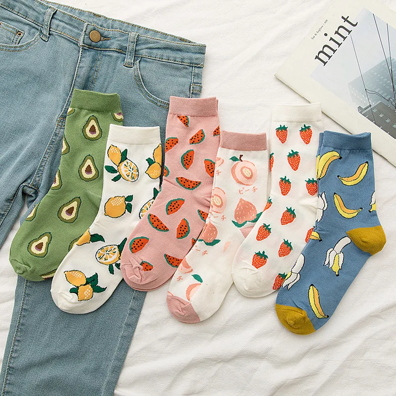 Top Trends: Hot Sale Colorful Women's Cotton Crew Socks Funny Banana Peach Watermelon Fruit Pattern Creative Ladies Novelty Sock For Gifts Shoppable Styles