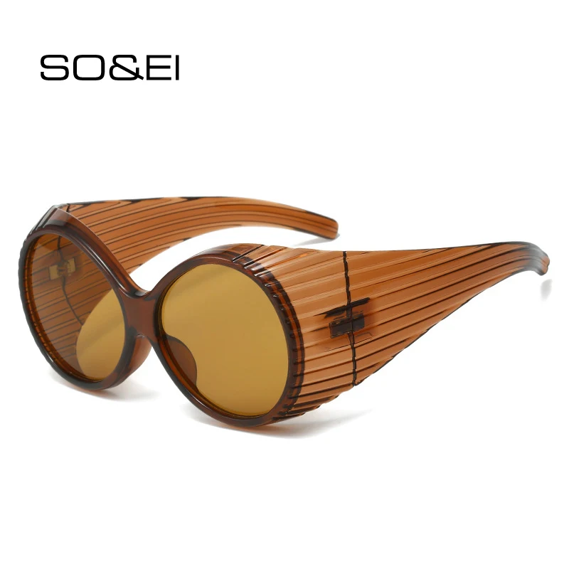 Top Trends: SO&amp;EI Vintage Oval Oversized Women Sunglasses Fashion Brand Designer Gradient Shades UV400 Men Punk Trending Sun Glasses Shoppable Styles