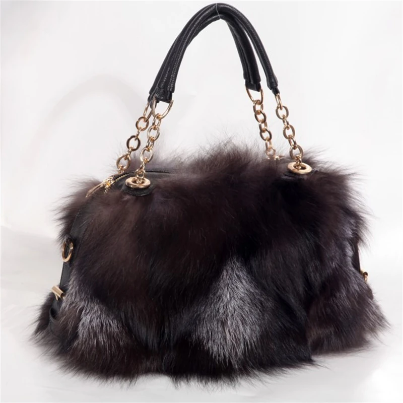 Top Trends: Women's Luxury Real Fur Shoulder Bag Natural Fluffy Fox Fur Crossbody Bag Women's Designer Large Capacity Fashion Handbag Shoppable Styles - Image 6