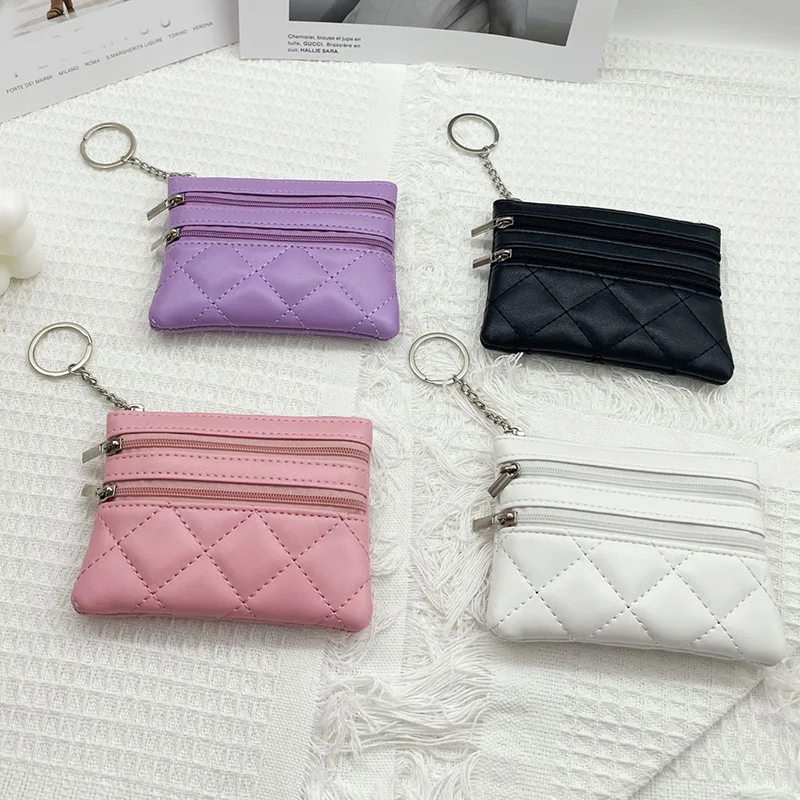 Top Trends: Multi-pocket Zipper Wallet PU Leather Coin Purse Fashion Diamond Women Mini Wallet Pouch Coin Purse With Key Chain Dropshipping Shoppable Styles