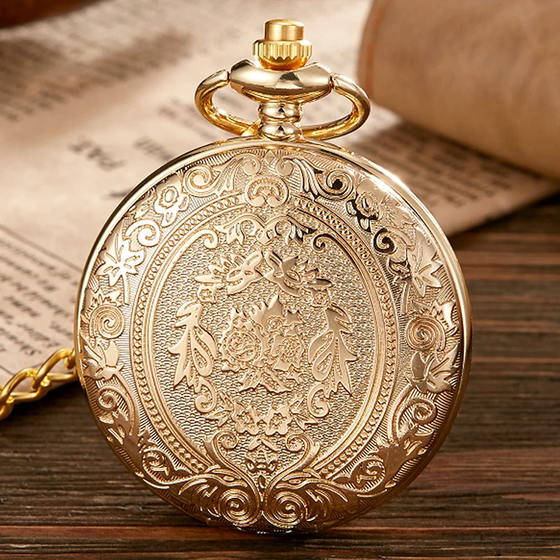 Top Trends: Gold Shield Crown Pattern Quartz Pocket Watch Luxury Roman Numerals Numbers Fob Chain Steampunk Clock Collectibles Jewelry Gifts Shoppable Styles