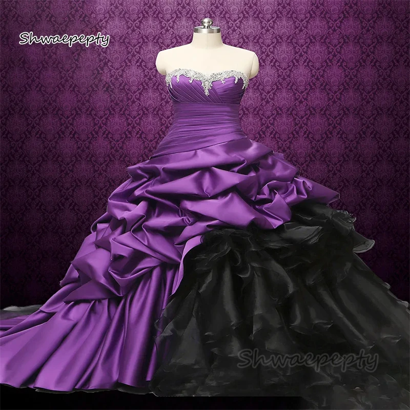 Top Trends: Vintage Wedding Dress Ruched Tiered Black And Purple Corset Victorian Bridal Gowns Beaded Lace Appliques Sweetheart Sleeveless Shoppable Styles