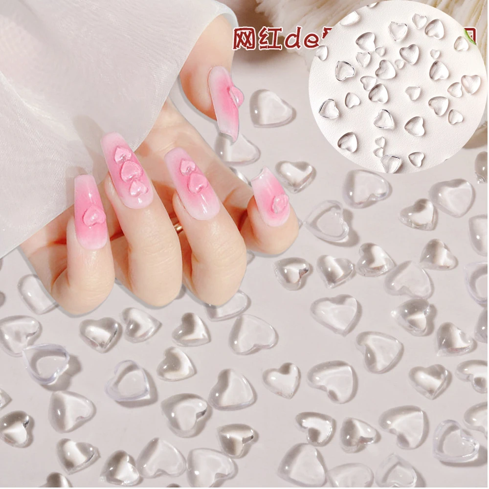 Top Trends: 100pcs 3D Transparent Love Heart Charms For Nail Art Decoration Clear Resin Nail Charms Rhinestone Jewelry For Manicure Access Shoppable Styles