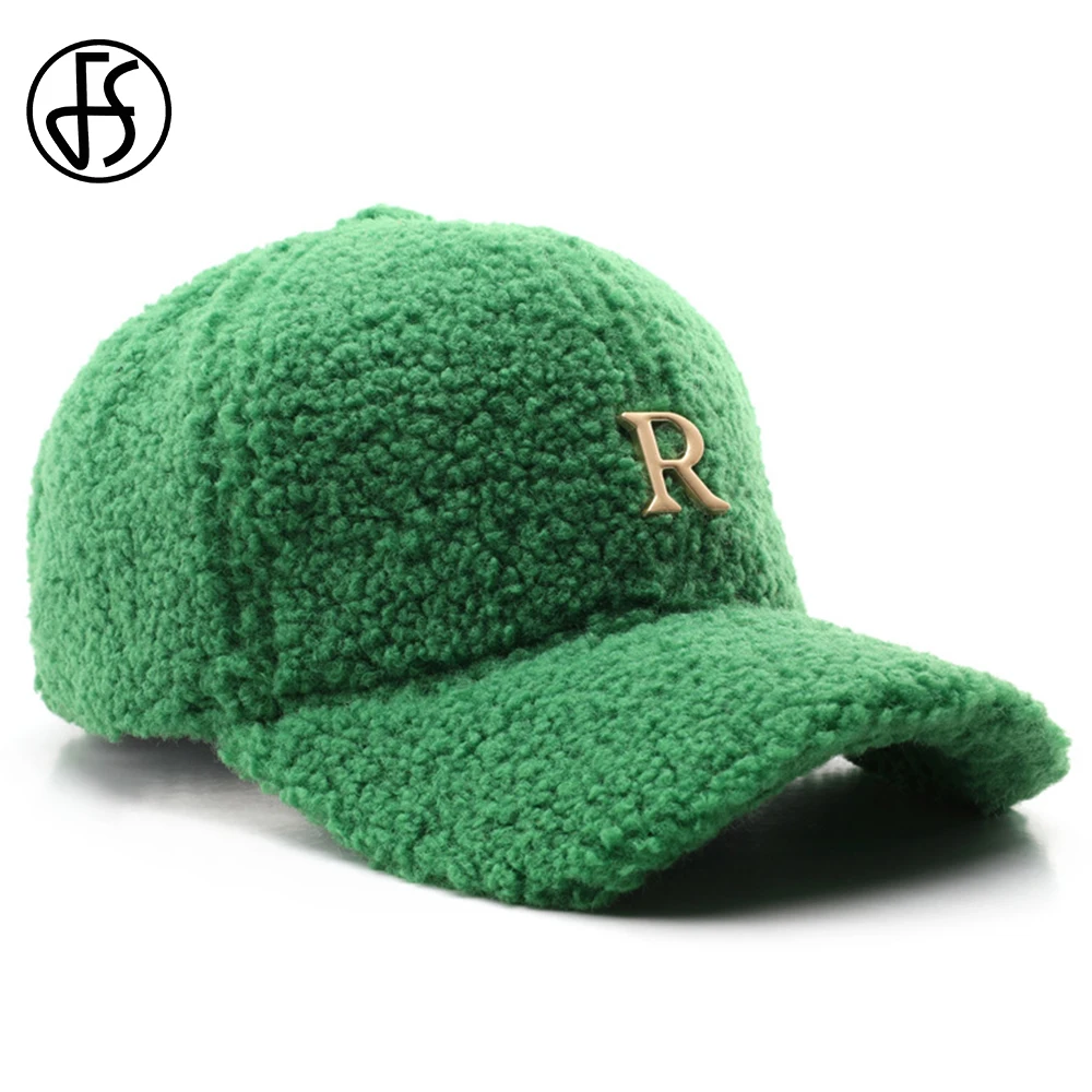 Top Trends: FS Brand Green Lambswool Baseball Caps For Men Warm Women Hat Travel Windproof Face Cap Gold Letter Fashion Winter Hats Gorras Shoppable Styles