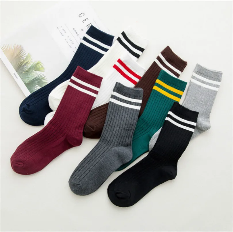 Top Trends: Funny Cute Japanese High School Girls Cotton Loose Striped Crew Socks Colorful Women Sox Harajuku Designer Retro Yellow White Shoppable Styles